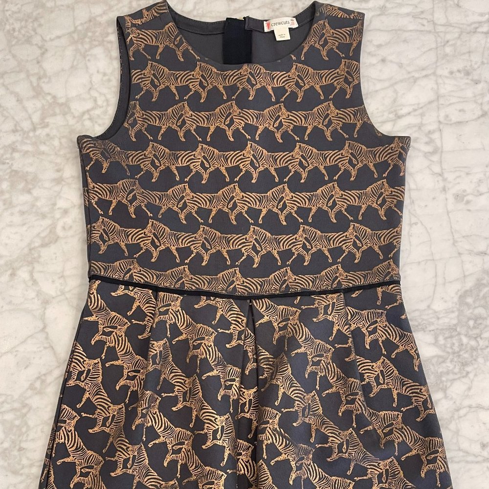 J. Crew Crewcuts Galloping Zebra Metallic Printed Dress Girls Size 10